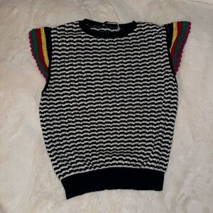 Zara Small Striped Knit Top with Rainbow sleeve detail
